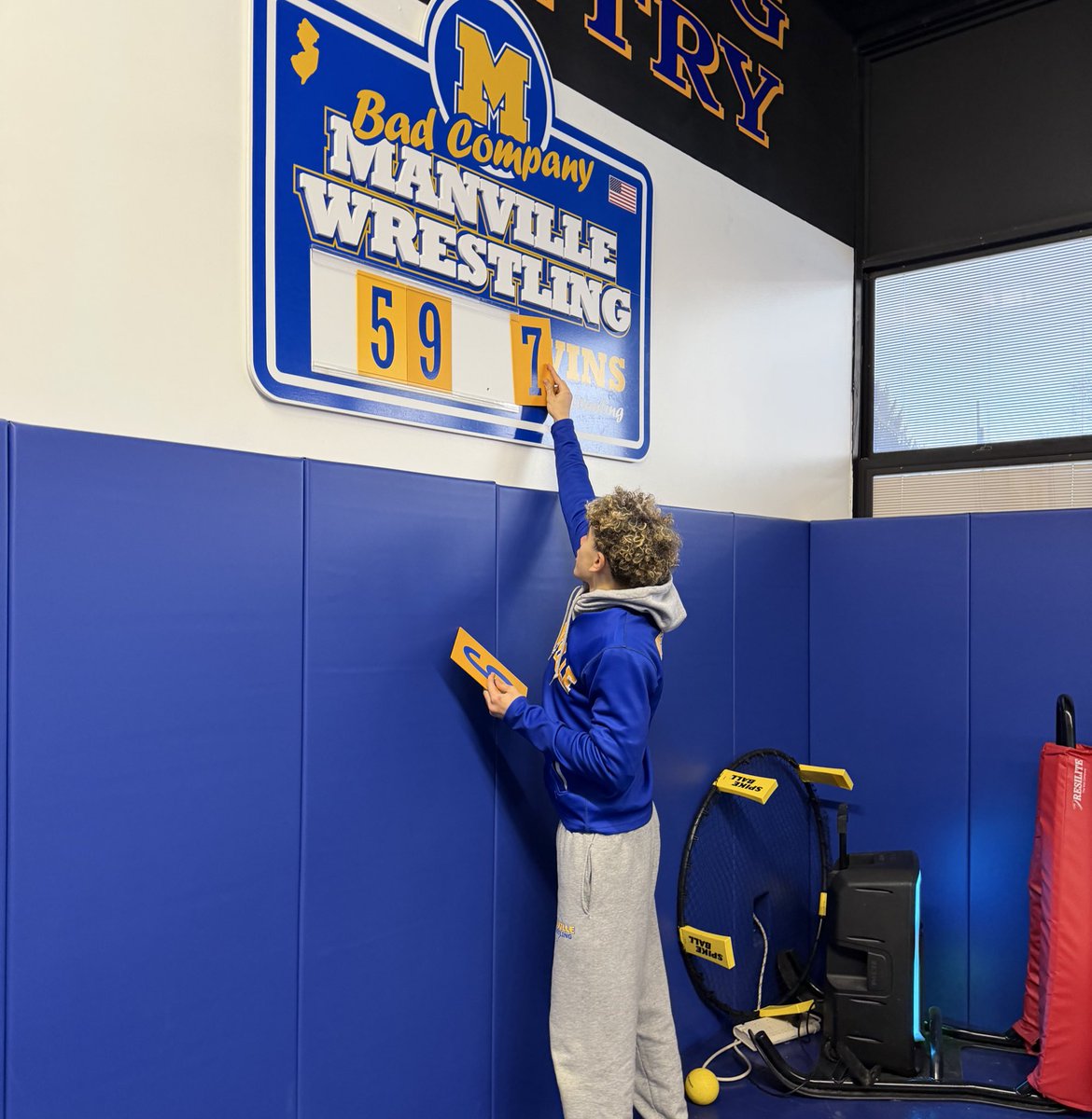 HorsePowerMHS's tweet photo. 🚨Back to the Section Finals!🚨

Mo and Cris change the number for wins 597 and 598. Cris picked up his 50th career victory today.  

We wrestle for a sectional title Wednesday night at Delaware Valley. 

#Horsepower #BadCompany #BleedBlueAndGold #MustangCountry #NJWrestling https://t.co/fcspbPF0OC