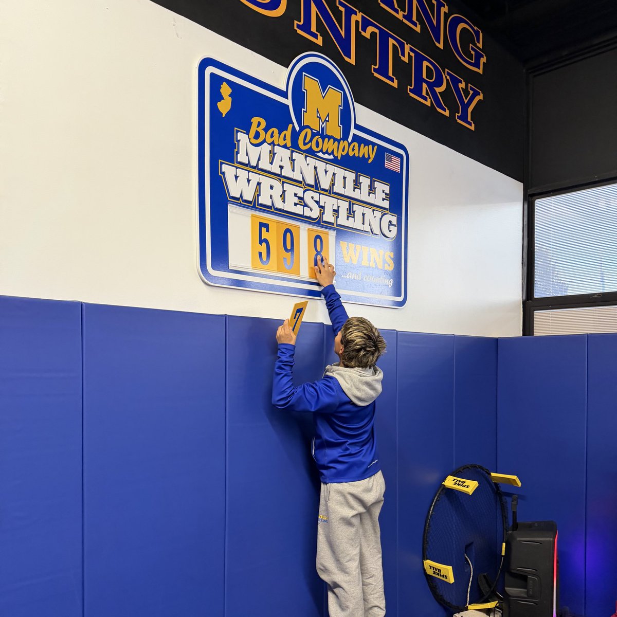 HorsePowerMHS's tweet photo. 🚨Back to the Section Finals!🚨

Mo and Cris change the number for wins 597 and 598. Cris picked up his 50th career victory today.  

We wrestle for a sectional title Wednesday night at Delaware Valley. 

#Horsepower #BadCompany #BleedBlueAndGold #MustangCountry #NJWrestling https://t.co/fcspbPF0OC