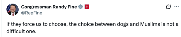 JvpAction's tweet photo. Randy Fine is a hateful, Islamophobic, anti-Palestinian racist. 

It is a brutal reflection of the U.S. that this man serves in elected office. https://t.co/edQW52QMjM