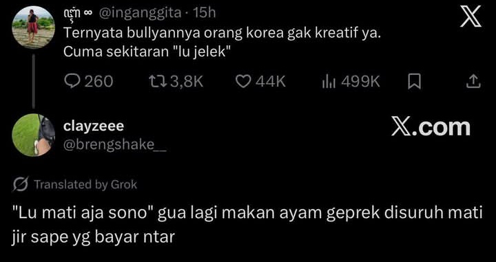 Mereka yang depresi bundir mau ngelawan mental kita yang dari kecil udah biasa dipanggil pake nama bapak, pake panggilan hewan, dan yang paling serem adalah ditanya kapan nikah pas lebaran 🤭

slogan nya aja “hidup sekali malah jadi WNI”😭😭
#Knetzracist #SEAblingsAgainstRacism