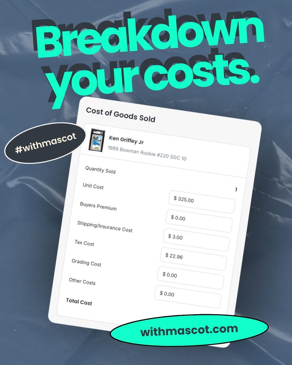 Make recording and breaking down your costs easy when you track your inventory with us! #Withmascot is here to make your life easier, not harder!

#collectibles #tcg #tradingcards #sportscards #withmascot #mascot #comics #thehobby #hobbyshop