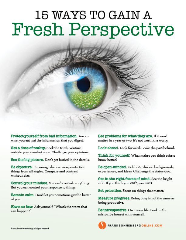 FSonnenberg's tweet image. 15 Ways to Gain a Fresh Perspective ➤ bit.ly/48MZBrS | by Frank Sonnenberg | @FSonnenberg #Perspective #Think