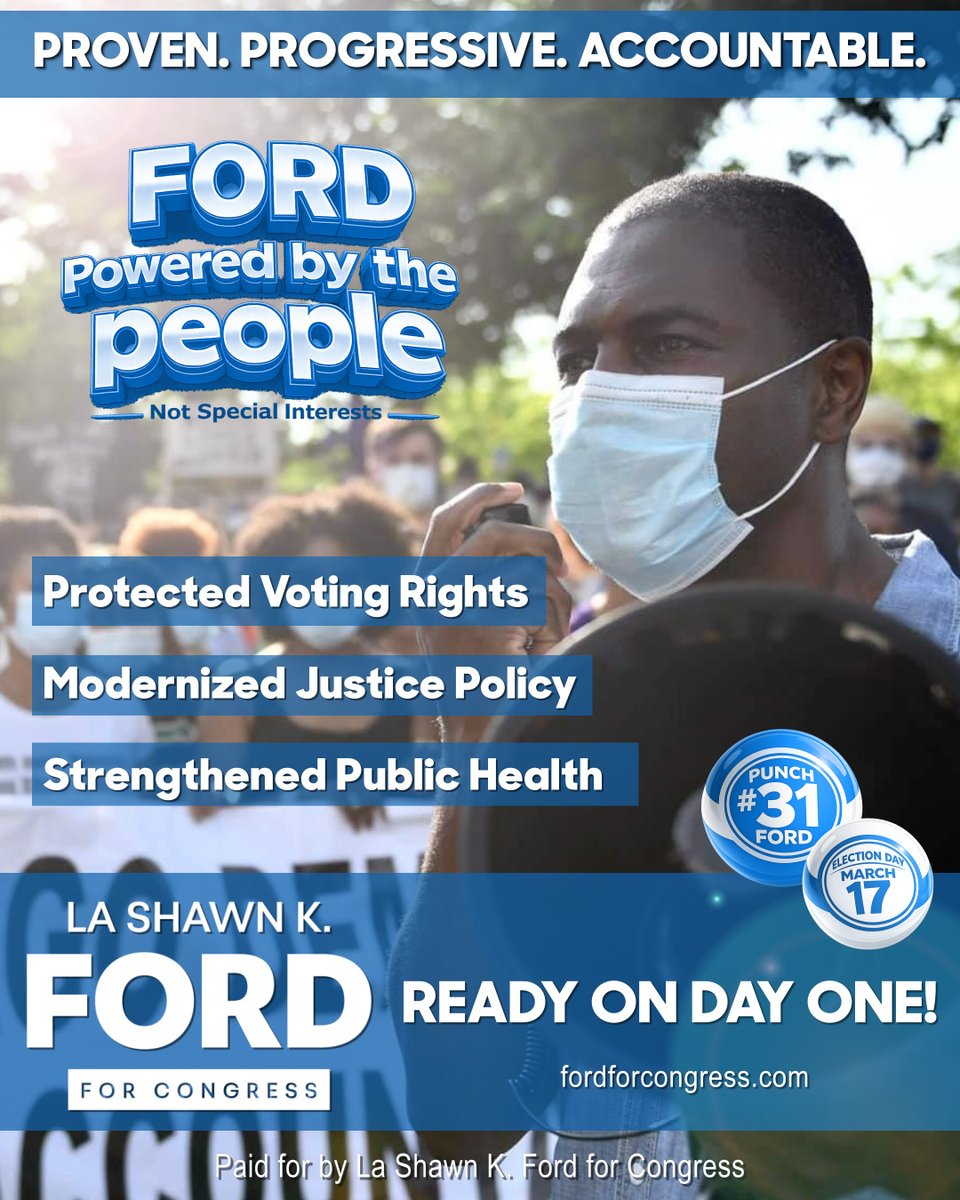 For nearly two decades, I’ve worked to protect voting rights, support fair justice reforms, expand second-chance job access, and strengthen public health for our communities.
 
Punch 31.
#FordForCongress #IL07