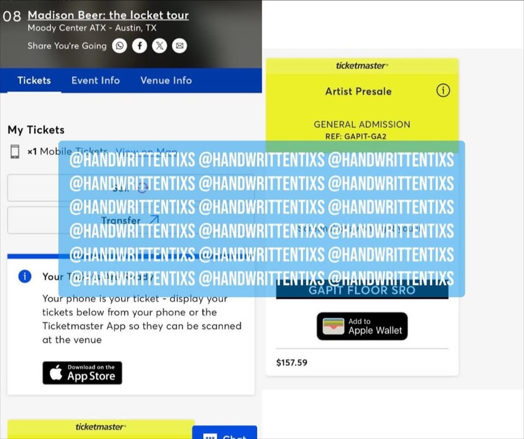 MadisonNationHQ's tweet photo. 🚨 #MadisonBeer fans! @handwrittentixs has one Pit Seat ticket to Madison Beer’s Locket Tour in Austin, Texas for June 8, 2026 for $167.59. 

If interested fill out the buyer form in their bio! 🤍🔐 #LocketTourAustin https://t.co/U2CZlYUHgx