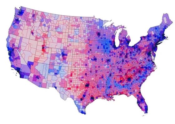 UrbanInsurance's tweet photo. @american_can @HalfwayPost This is actual vote count, it’s silly to suggest that if a  party wins a state  by .2% that whole state gets colored in red or blue.

Also, land doesn’t get to vote—people do. Chicagoland has twice the # people of Wyoming, Montana, Idaho, N. Dakota, S. Dakota combined. https://t.co/oK1mpz6Adb