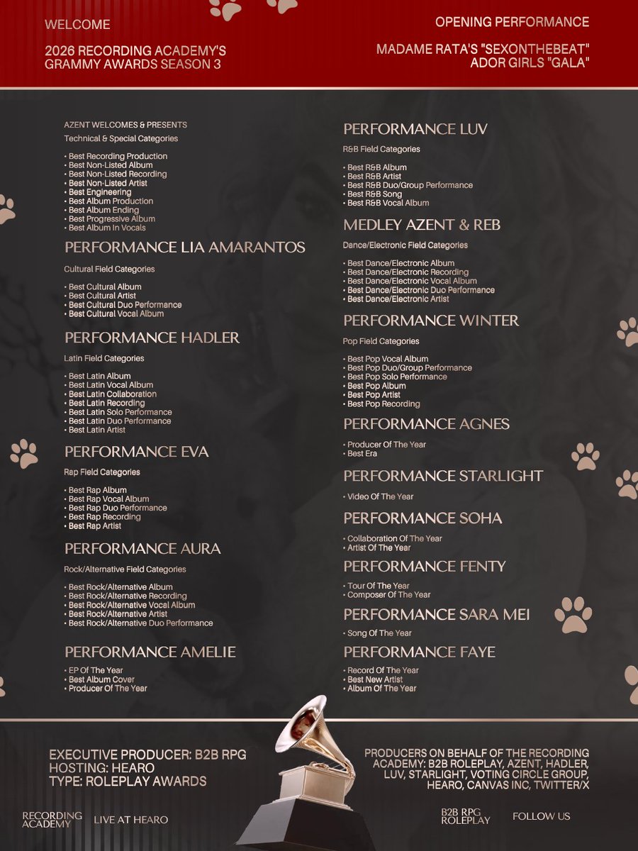 🚨 Está no ar o cronograma oficial do #GRAMMMYs

Confira a ordem oficial de entrega dos gramofones durante a noite.

Nesta temporada NÃO haverá pré-cerimônia.
Todos os gramofones serão entregues AO VIVO durante a transmissão oficial.