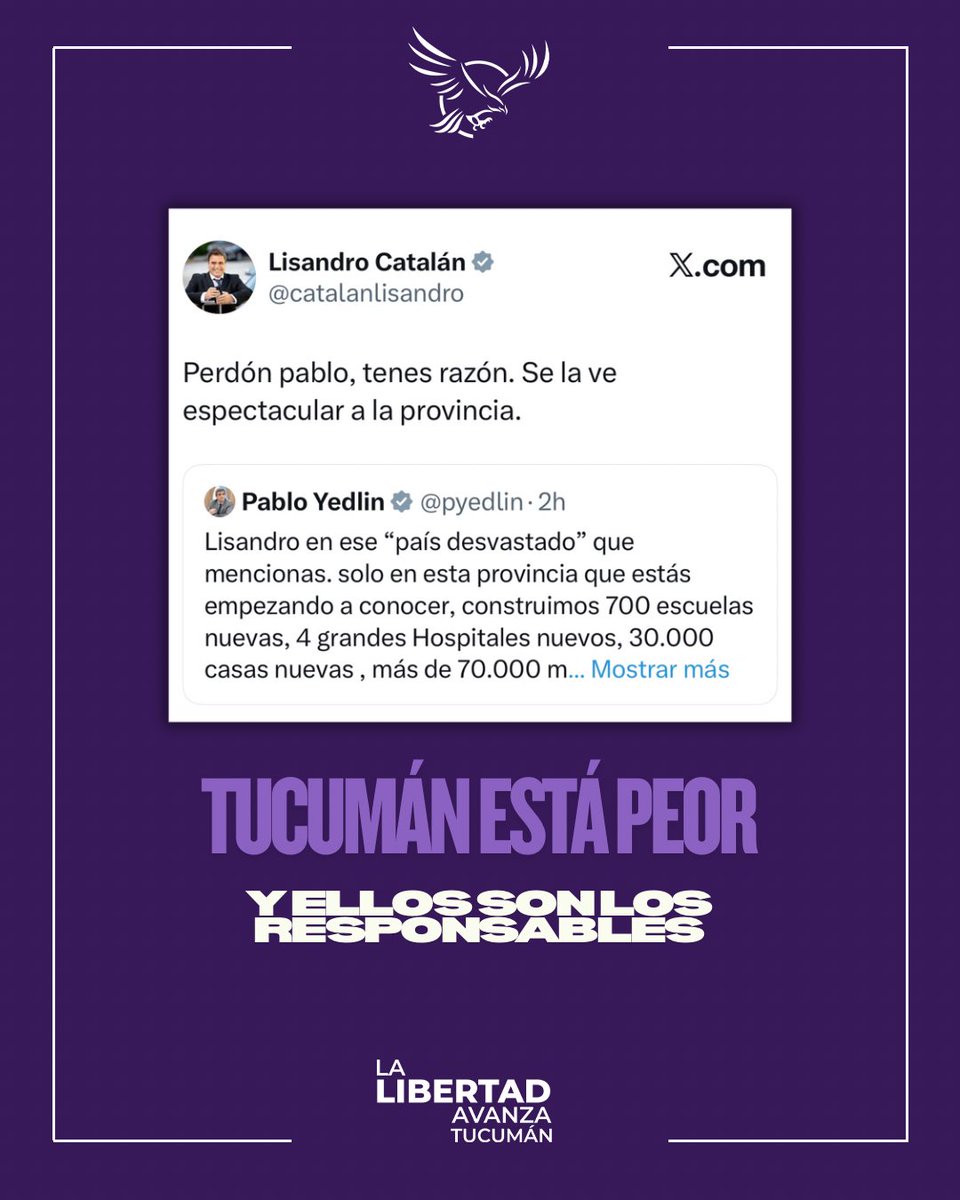 NO TIENEN CARA Y NOS QUIEREN DAR LECCIONES DE ÉTICA Y MORAL.
LA LIBERTAD AVANZA EN TUCUMÁN Y ES IMPARABLE.
VLLC
