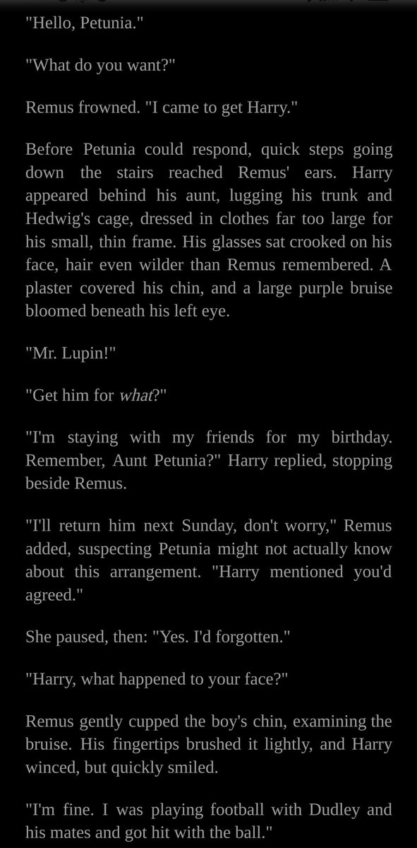 I'm remembering that I write fanfics ✨

The next chapter of Never Ending Story is coming

Harry never misses an opportunity to escape from the Dursleys and go stay with Remus and the Black twins 😭😭