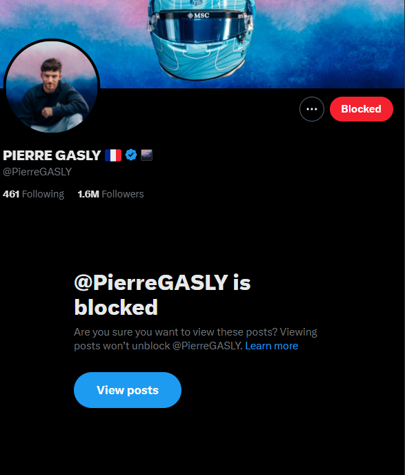 twitter recommended i follow pierre gasly, so i blocked him
