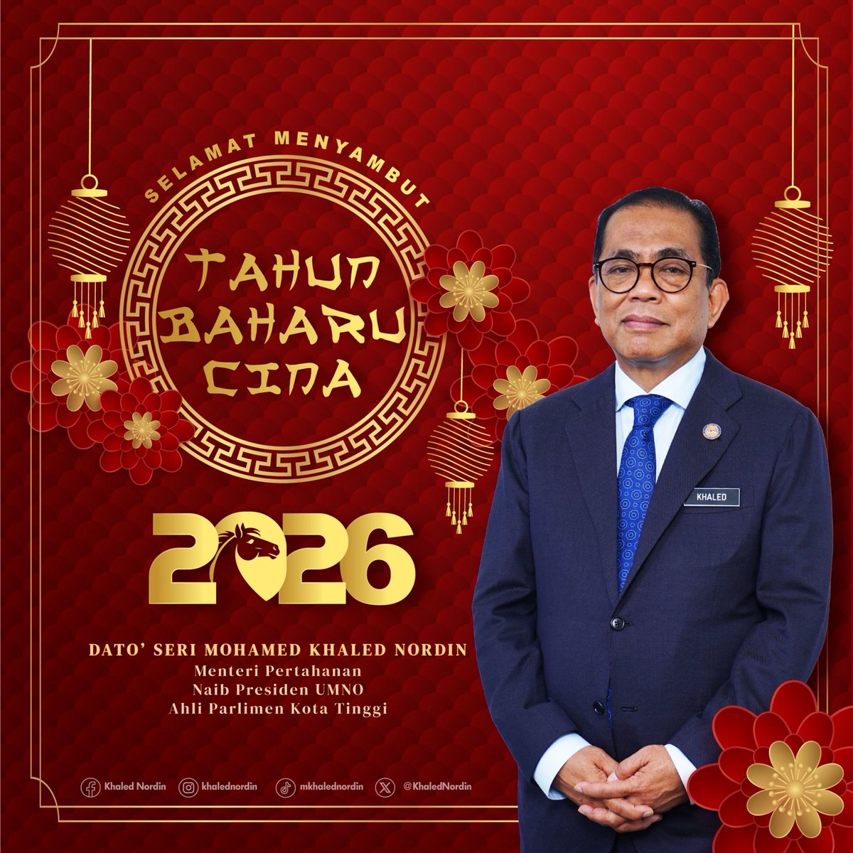 Selamat Menyambut Tahun Baharu Cina kepada seluruh rakyat Malaysia berbangsa Cina.

Semoga Tahun Kuda ini menjadi simbol semangat yang kental dan semangat juang dalam menghadapi cabaran, serta menjadi dorongan untuk terus mara ke hadapan demi kesejahteraan negara, selari dengan