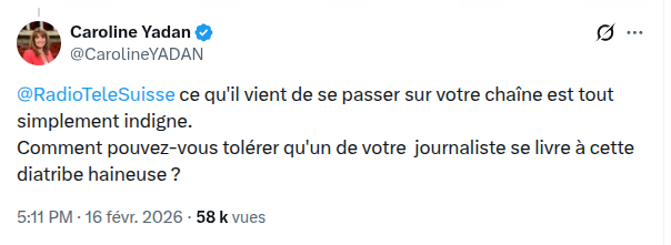 caissesdegreve's tweet photo. La diatribe haineuse en question : 

L'israélien Adam Edelman. Adam Edelman, première participation aux Jeux Olympiques, qui s'autodéfinit "sioniste jusqu'à la moelle", je le cite, qui a posté plusieurs messages sur les réseaux sociaux en faveur du génocide à Gaza, on rappelle que "génocide" c'est le terme employé par la commission d'enquête de l'ONU sur la région,
Edelman qui a notamment dit de l'intervention militaire israélienne qu'elle était, là aussi je cite,
"c'est la guerre la plus moralement juste de l'histoire".
Il a aussi tourné en dérision une inscription "Free Palestine" sur un mur de Lillehammer en marge d'une étape de coupe du monde, et il a demandé à ses followers d'envoyer de la force à Ward Fawarseh lorsque ce membre de l'équipe israélienne, qui est présent ici à Cortina, était engagé dans une opération de l'armée israélienne dans la bande de Gaza en 2023.
On peut donc s'interroger sur sa présence à Cortina durant ces jeux puisque le CIO avait indiqué que les athlètes qui ont, je cite,  "soutenu activement la guerre en participant à des événements pro-guerre, en étant engagé militairement ou via leurs activités sur leurs réseaux sociaux n'étaient pas éligibles à une participation".
Ça, c'était pour les athlètes russes, en l'occurrence, afin d'en autoriser certains à concourir sous bannière neutre.
On rappellera qu'une polémique a déjà éclaté dans ce centre Eugenio Monti en raison du refus d'un skeletoneur ukrainien de renoncer à un casque à l'effigie d'athlètes ukrainiens tués au front lors de bombardements russes.
Le CIO qui a disqualifié ce skeletoneur car il a enfreint, selon l'instance, la règle sur les messages politiques sur les lieux de compétition.
Comme quoi le sport est évidemment éminemment politique,|on en a d'autres exemples cette année à Cortina, comme c'est le cas lors de chaque édition des jeux olympiques.
En tout cas Adam Edelman a réalisé le 26e et dernier temps cumulé après les deux premières manches.