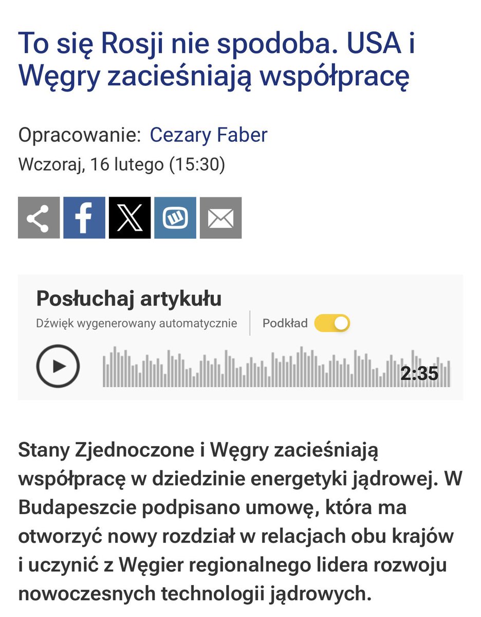 USA i Węgry podpisały umowę o współpracy ws rozwoju energetyki jądrowej. Węgry staną się europejskim hubem budowy małych reaktorów modułowych SMR. A miała być nim Polska… (takie plany konstruował rząd <a href="/pisorgpl/">Prawo i Sprawiedliwość</a>, lecz od polityki tej odszedł gabinet Tuska 😢).