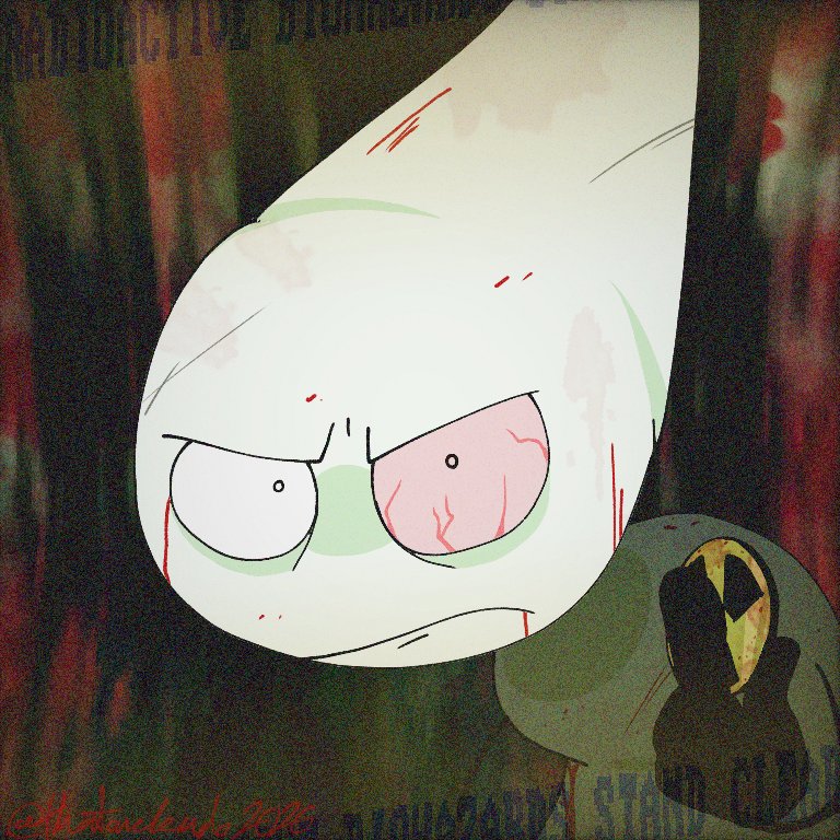 thatonebendo's tweet photo. _ RADIOACTIVE BIOHAZARD _
some art based on a game im working on 👀
the games name hasnt been decided but the characters name is baloneroni 🥀 (or oni for short)
#radioactivity #radiation #art https://t.co/pagAwDtHU5