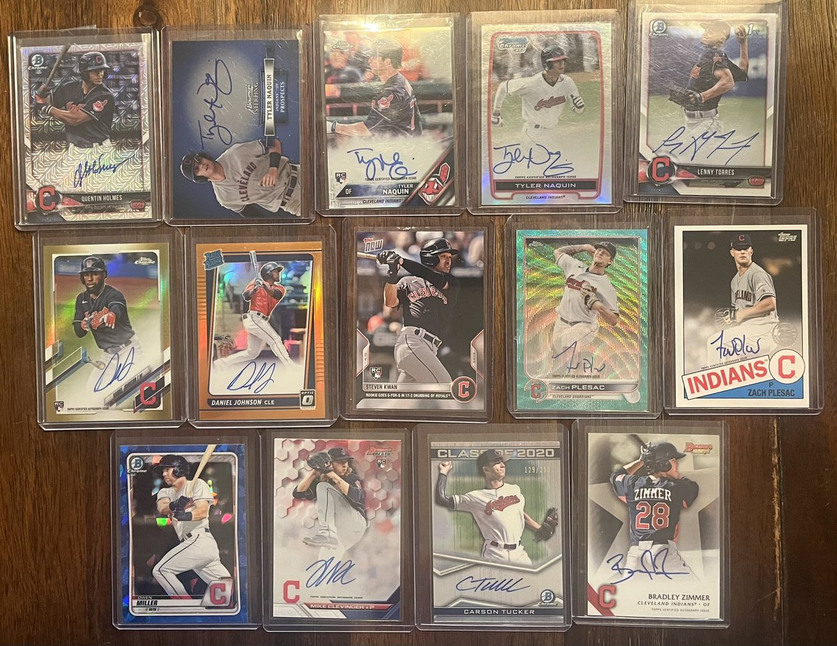 <a href="/3bangerbreaks/">Triple Banger Breaks</a> <a href="/CulhanezCardz/">Liam Culhane</a> Cleveland Guardians/Indians Lot
All Autos are on card

$25 shipped

Holmes Mega 
Naquin Sterling 
Naquin Topps Chrome Ref /499 
Naquin Bowman Chrome Ref 
Torres 1st 
Johnson Gold Chrome 1/50 
Johnson Optic /125 
Kwan Topps Now RC 
Plesac Chrome Aqua /199 
Plesac Topps 85 
Miller