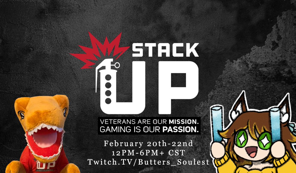 I DID say that this week was gonna be packed right?

From the 20th to the 22nd, we'll be raising money for the charity: Stack Up! <a href="/StackUpDotOrg/">Stack Up</a> 

There will be games, possible art times, and the power of friendship and community! Hope to see you there for a good cause! 🫡💕