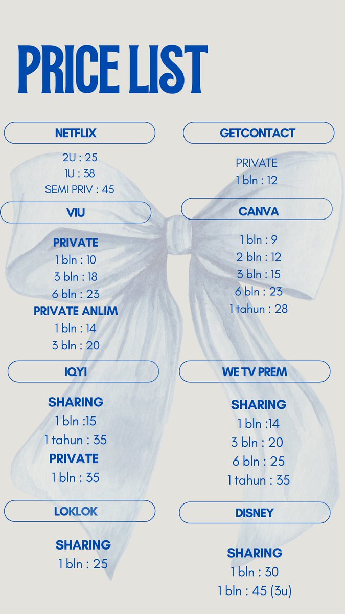 kezvras's tweet photo. WTS WTB JUAL BELI SHARING PRIVATE LANGGANAN APLIKASI PREMIUM MURAH BERGARANSI NEED FAST

nětflix chātgpt vīu hbo viděo iqīyi cāpcut prō yoūtube wètv vīdio plātinum youkū bstātion scribd zoom turnitin disney canva

🎀 

#zonauang #zonajajan 3 https://t.co/UEYx3txvXS