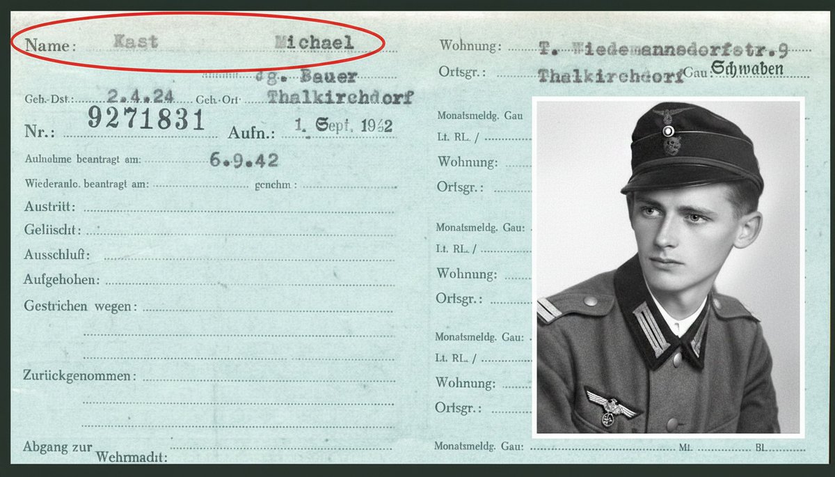 Tarjeta de identidad de Michael Kast, padre de José Antonio Kast, que demuestra su afiliación voluntaria al Partido Nacionalsocialista Obrero Alemán, de Adolfo Hitler el 1 de septiembre de 1942.