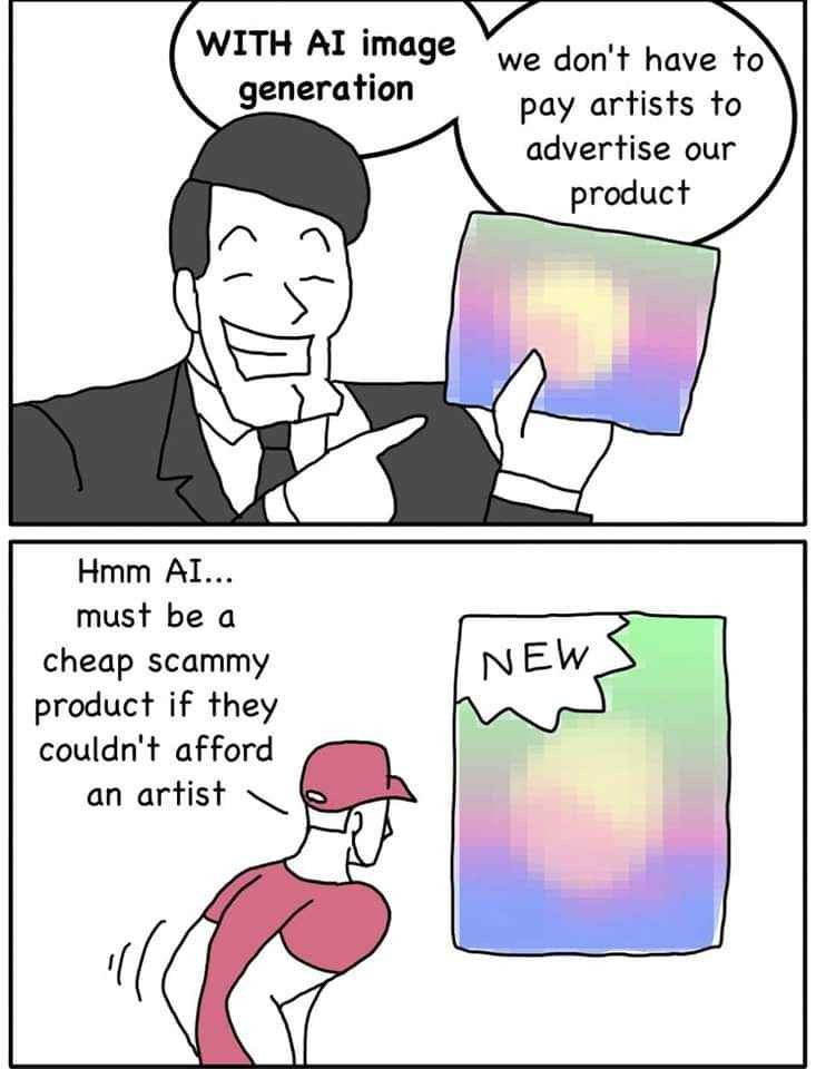 depthsofbloom's tweet photo. @DumbsYT it also kinda reminds me of this meme ; people do percieve Ai in promotion and most of them will avoid it thinking the person is taking shortcuts or not putting effort into it. if you use Ai to promote your stuff, think how it makes others percieve you. https://t.co/2ase5LgyIy