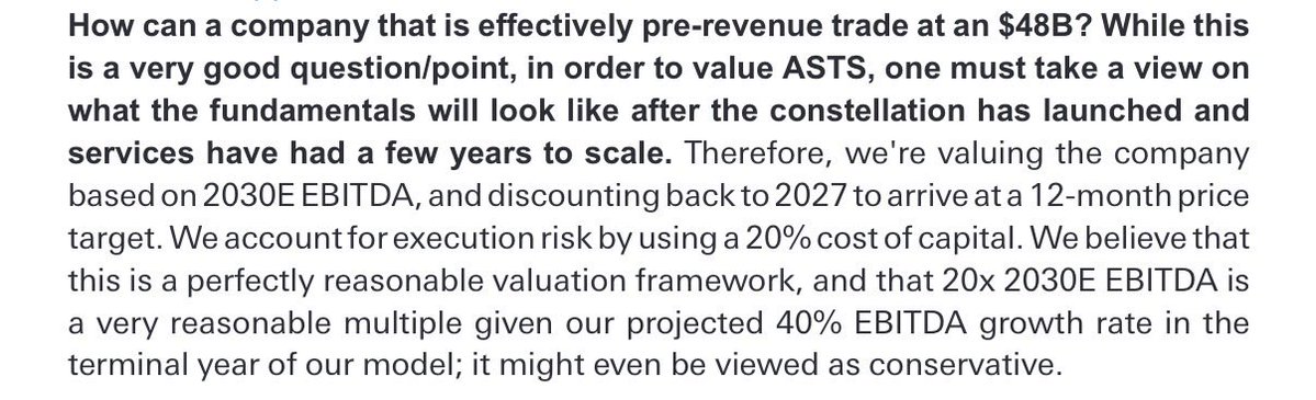 SpacBobby's tweet image. $ASTS - When folks question AST SpaceMobile being valued at $20B, $30B or $50B….

Deutsche Bank has been pretty bang on with their forecasts the last few years on AST. Now they think a $48B valuation is considered even “conservative”

Current valuation: $31 Billion!