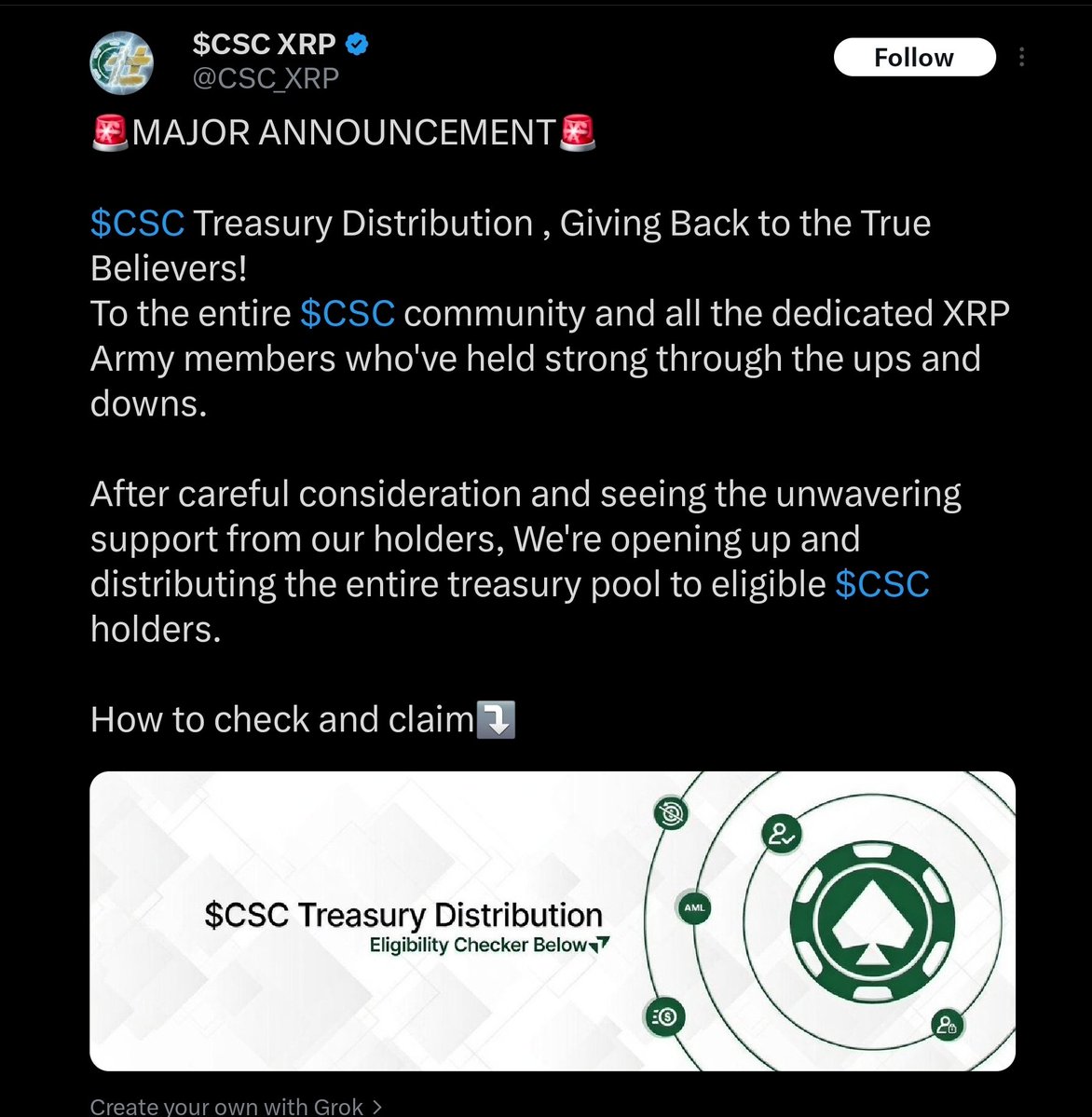 🚨 🚨 🚨 This is a scam campaign. 🚨 🚨 🚨

The account <a href="/CSC_XRP/">$CSC XRP</a> is an imposter. Please report it as such. 

DO NOT INTERACT! THERE IS NO AIRDROP!