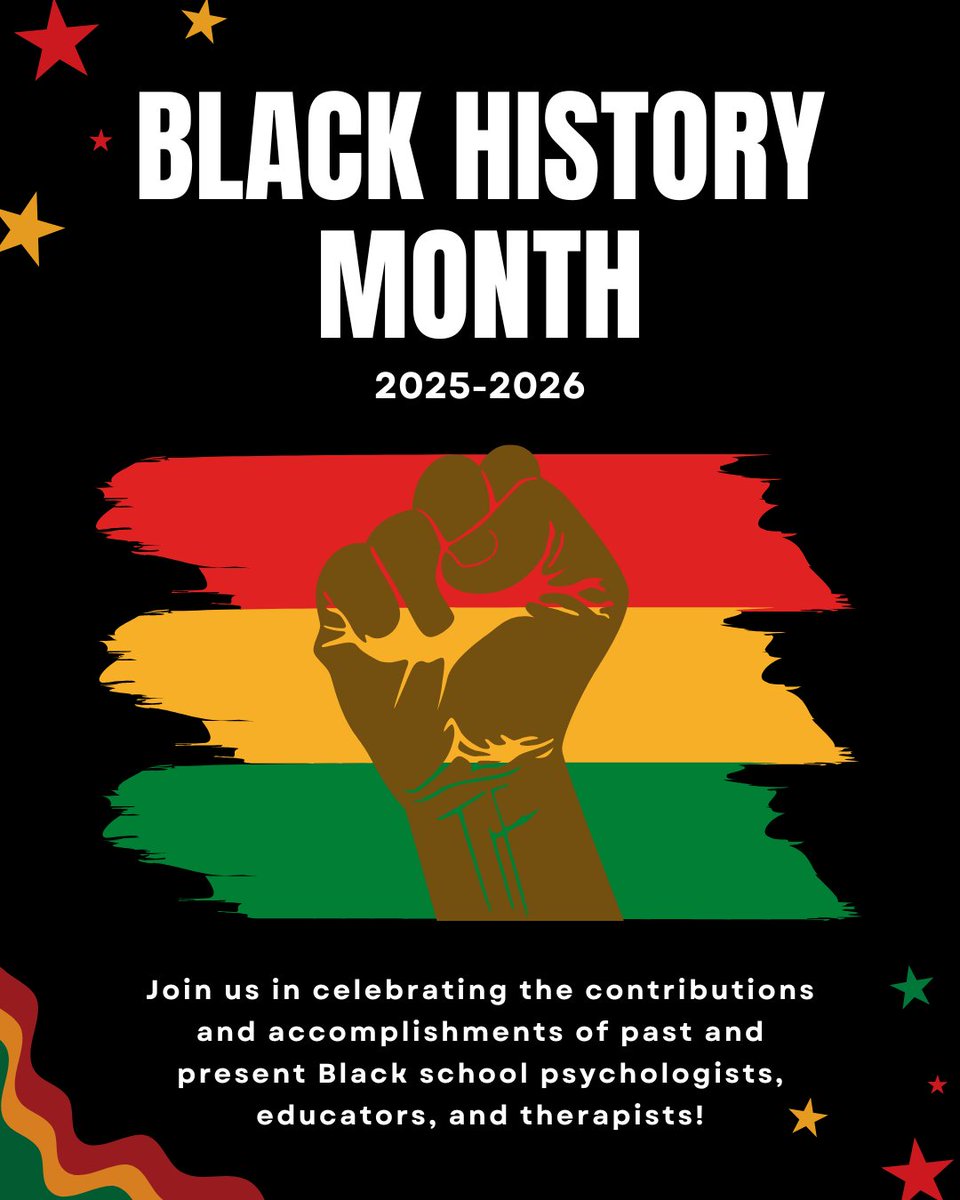 USMSchoolPsych's tweet photo. February is Black History Month🖤

USM School Psych will spotlight past &amp; present Black school psychologists, educators, and therapists whose work advances equity and well-being in our communities. Join us as we honor the leaders shaping our field✨#BlackHistoryMonth #SchoolPsych https://t.co/qGCthLUK4x