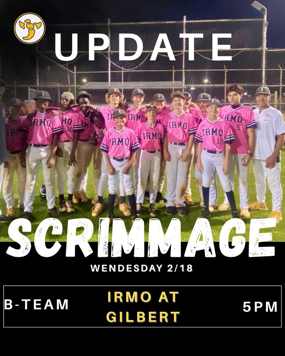 Baseballirmo's tweet photo. Irmo B-team travels to @GilbertBaseball on Wednesday. Start time 5pm. https://t.co/texElIex0g