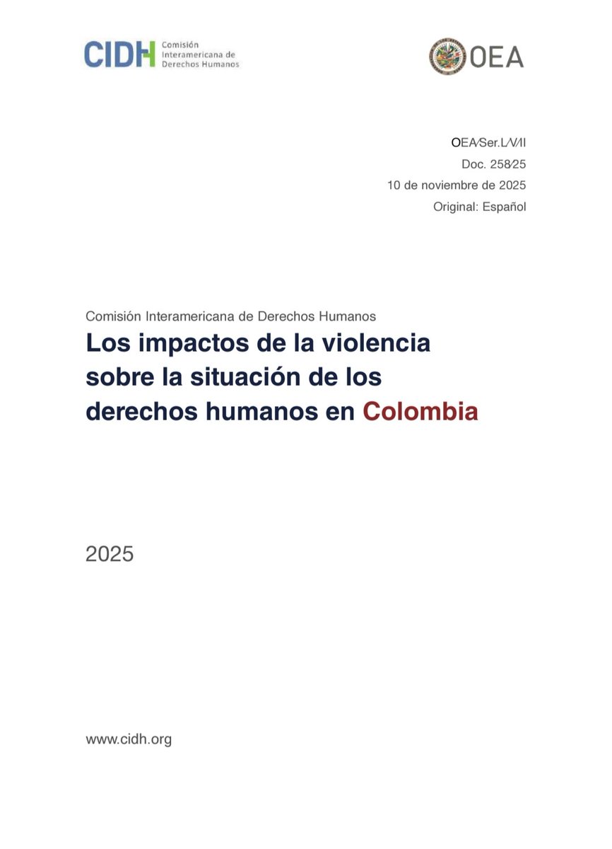 La <a href="/CIDH/">CIDH - IACHR</a> presentó el informe 
"Los impactos de la violencia 
sobre la situación de los 
derechos humanos en Colombia
2025".
Recomendaciones e informe completo: 
ow.ly/yBhF50Y8Rrl