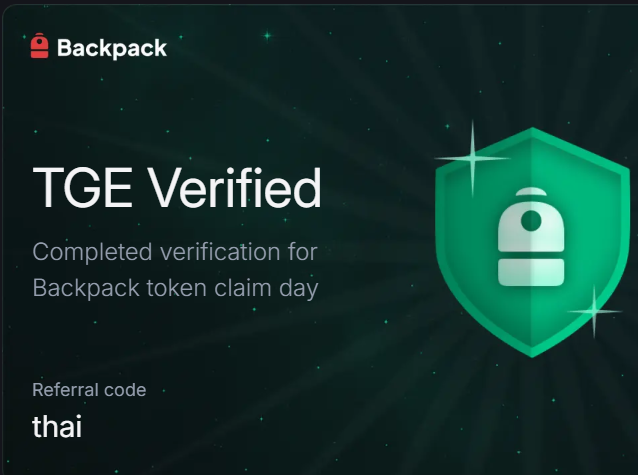 ใครฟาร์ม <a href="/Backpack/">Backpack 🎒</a> ตอนนี้ต้องไป Verify ก่อนนะ ไม่งั้นอดได้เหรียญตอน TGE !! 

1. เข้า backpack.exchange (ฝาก REF: thai ถ้ายังไม่เคยใส่)
2. กดปุ่มด้านบนสุดเขียวๆ จะมีเขียนว่า Verify
3. เปิดกล้อง ทำตามมันบอก เช่นพวกหมุนหน้าตามทิศต่างๆ
4. เสร็จ

ง่ายๆไม่ต้องการใช้เอกสารเพิ่ม