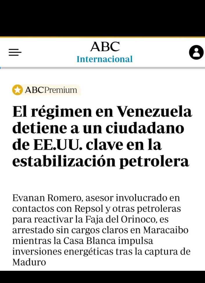 🇺🇲🇻🇪🚨LAS PETROLERAS VAN A RETROCEDER EN VZLA!

AHORA;

informan otro Secuestro del régimen está vez del Petrolero Evanan Romero

Un ciudadano americano!

Clave en la estabilización petrolera y asesor de Repsol!

(Q nadie le quite la pala a Diosdado)