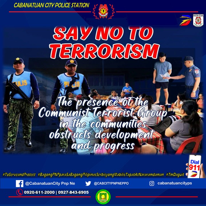 Cabanatuan City PS, Nueva Ecija PPO, PRO 3

SAY NO TO TERRORISM

#ToServeAndProtect
#BagongPNPparasaBagongPilipinasSerbisyongMabilisTapatatNararamdaman
#TmDaguit