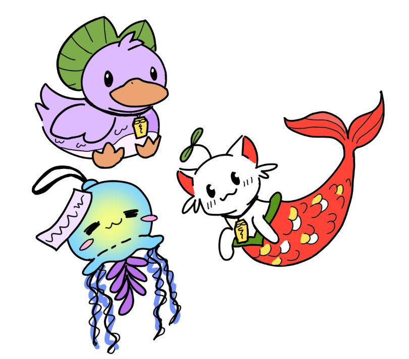 Added some colors to these cuties. I initially thought the jellyfish would be my favorite, but the catfish is winning my heart over.  

I need a cat in my life.