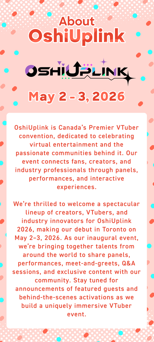 IRIAM Booth Flyer Feature: OshiUplink🎤

A VTuber-focused convention—debuting in 2026!

Get featured on exclusive flyers at the IRIAM booth! 📣 Your chance to shine at this debut event!

Check the app for details! 👀