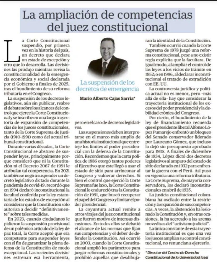 Comparto la columna: “La ampliación de competencias del juez constitucional en <a href="/ELTIEMPO/">EL TIEMPO</a>:

eltiempo.com/opinion/column…