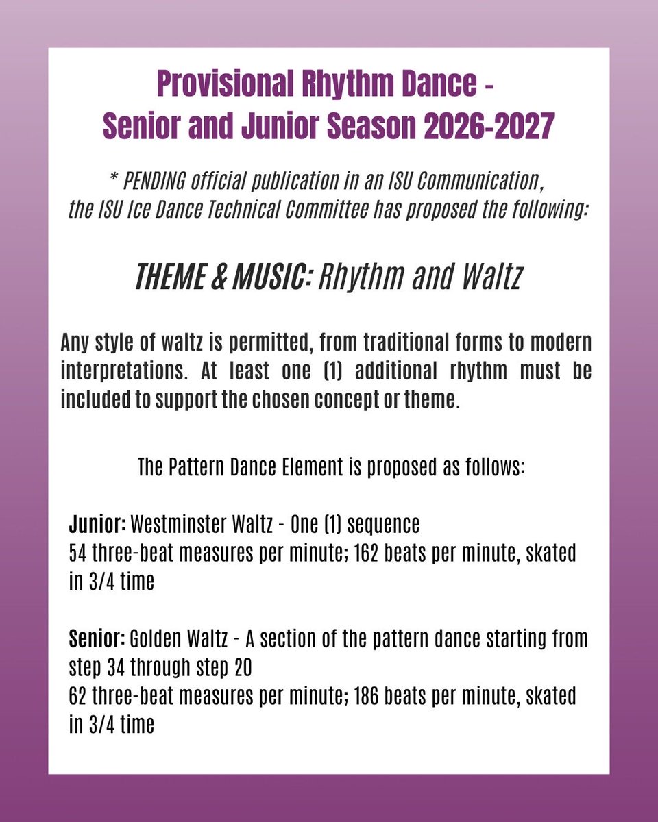 ‼️ Provisional Rhythm Dance - Senior and Junior Season 2026-2027