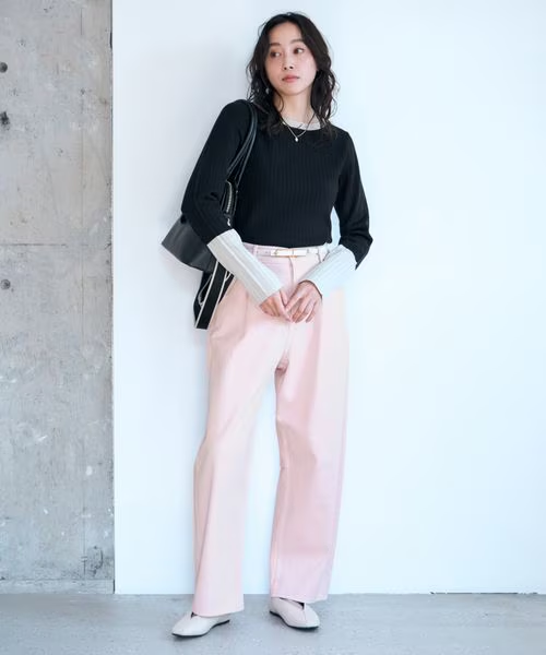 高級カジュアルセット ふんわりニットパンツ&amp;ESCADA 珊瑚ピンク装飾Tシャツ Sunlit Vintage Wash T-shirt | rehacer