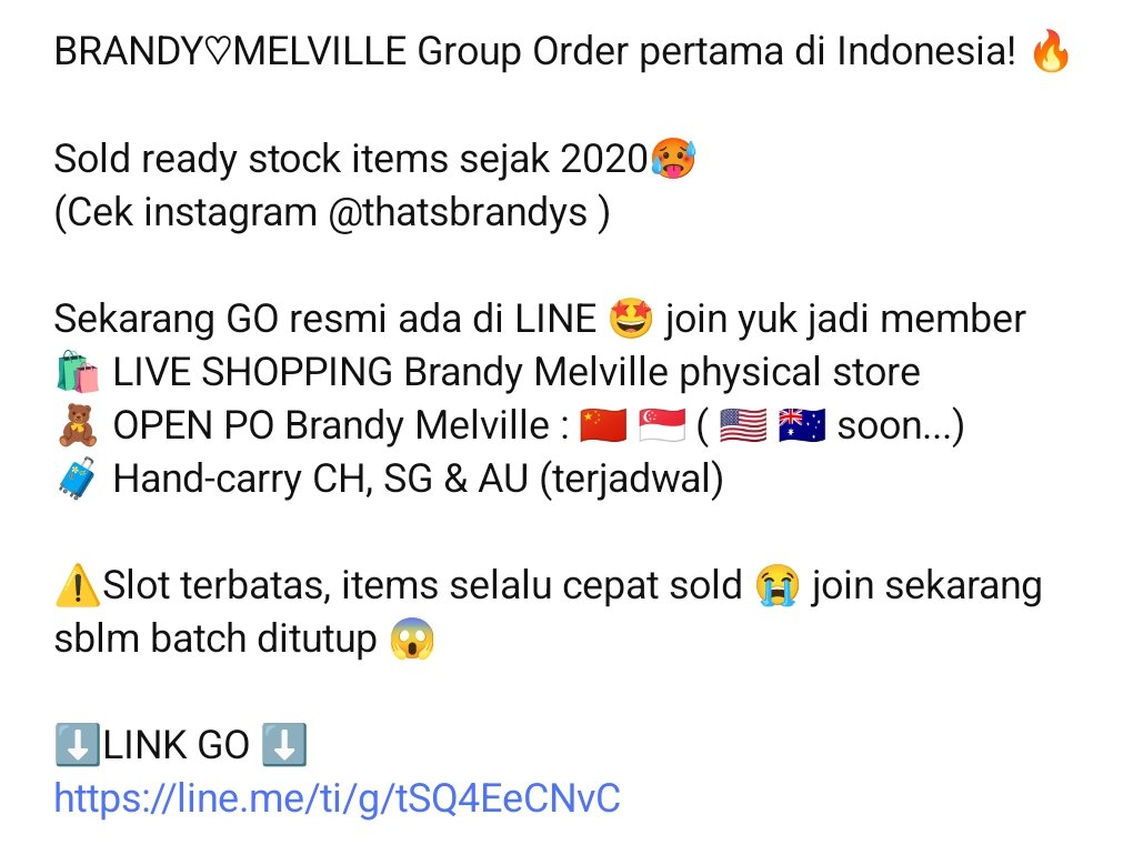 Gev_arka's tweet photo. #teumejual BRANDY♡MELVILLE🔥 

Sold ready stock items sejak 2020🥵
(Cek instagram @thatsbrandys )

Sekarang GO resmi ada di LINE 🤩
⚠️Slot terbatas, items selalu cepat sold 😭 join sekarang sblm batch ditutup 😱
⬇️LINK GO ⬇️
https://t.co/j0EArrRArS https://t.co/dfT3GxFXe6
