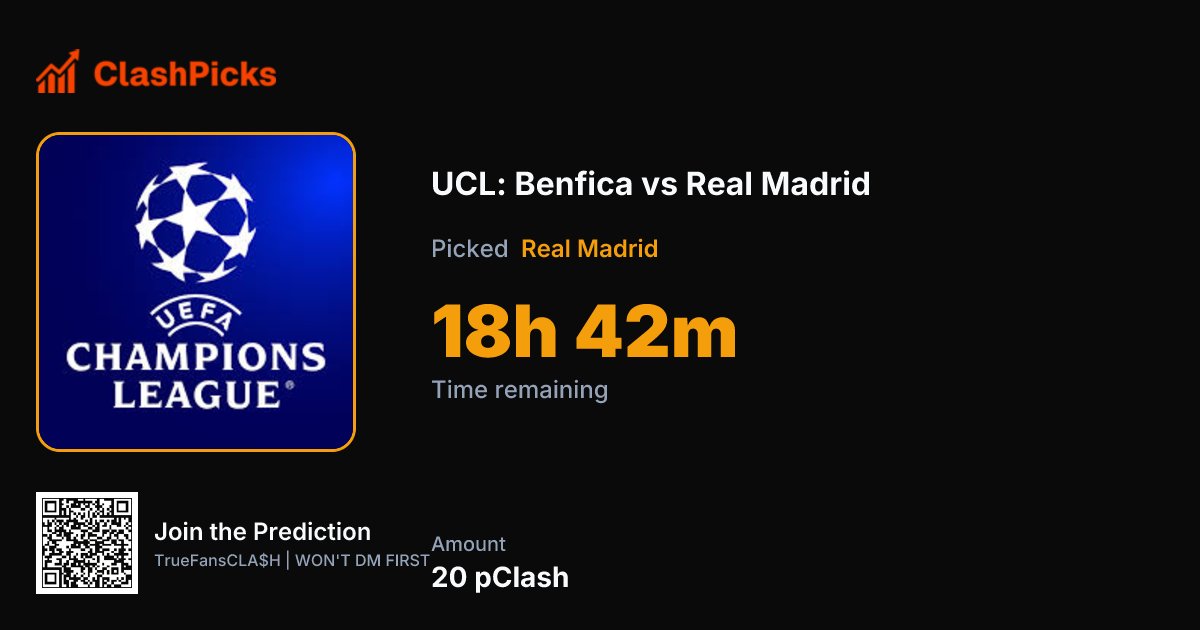 ClashPicks's tweet photo. The Champions League knockout phase is HERE⚽️

Lights on, stakes massive, giants CLASHING: 
Galatasaray 🇹🇷 vs Juventus 🇮🇹 Monaco 🇫🇷 vs PSG 🇫🇷
 Benfica 🇵🇹 vs Real Madrid 🇪🇸 Dortmund 🇩🇪 vs Atalanta 🇮🇹 and more epic games kicking off tomorrow!

The road to Budapest starts NOW. Lock in your picks on ClashPicks🔥Drop your boldest prediction below and win some $CLASH https://t.co/7eRc4Bk4pg
or predict for free with pClash: https://t.co/m5WmKL7bqv