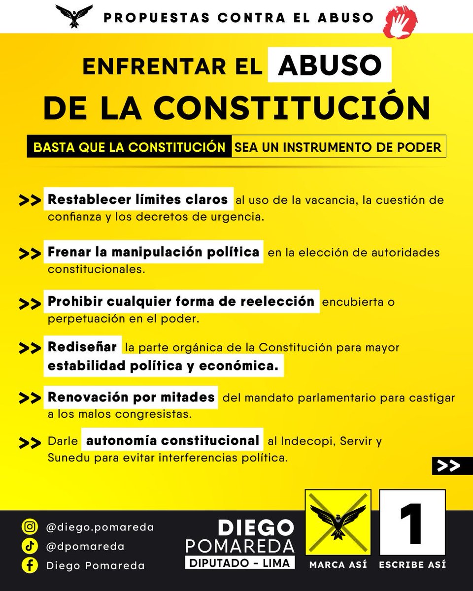 No ❌ más Jerís, Boluartes ni ningún improvisado a cargo del futuro de todos los peruanos.

En el Congreso propondré estas medidas ℹ️ para que nunca más tengamos la crisis política que venimos viviendo.

Sin estabilidad política no podemos tener estabilidad económica 🇵🇪.

Que