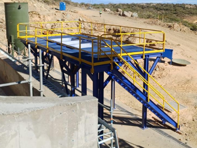 aurynmining's tweet photo. Feb 11, 2026 - Installation of the filter press base continues; an access ladder installed, handrails have been installed. https://t.co/84sBnMjZQ8