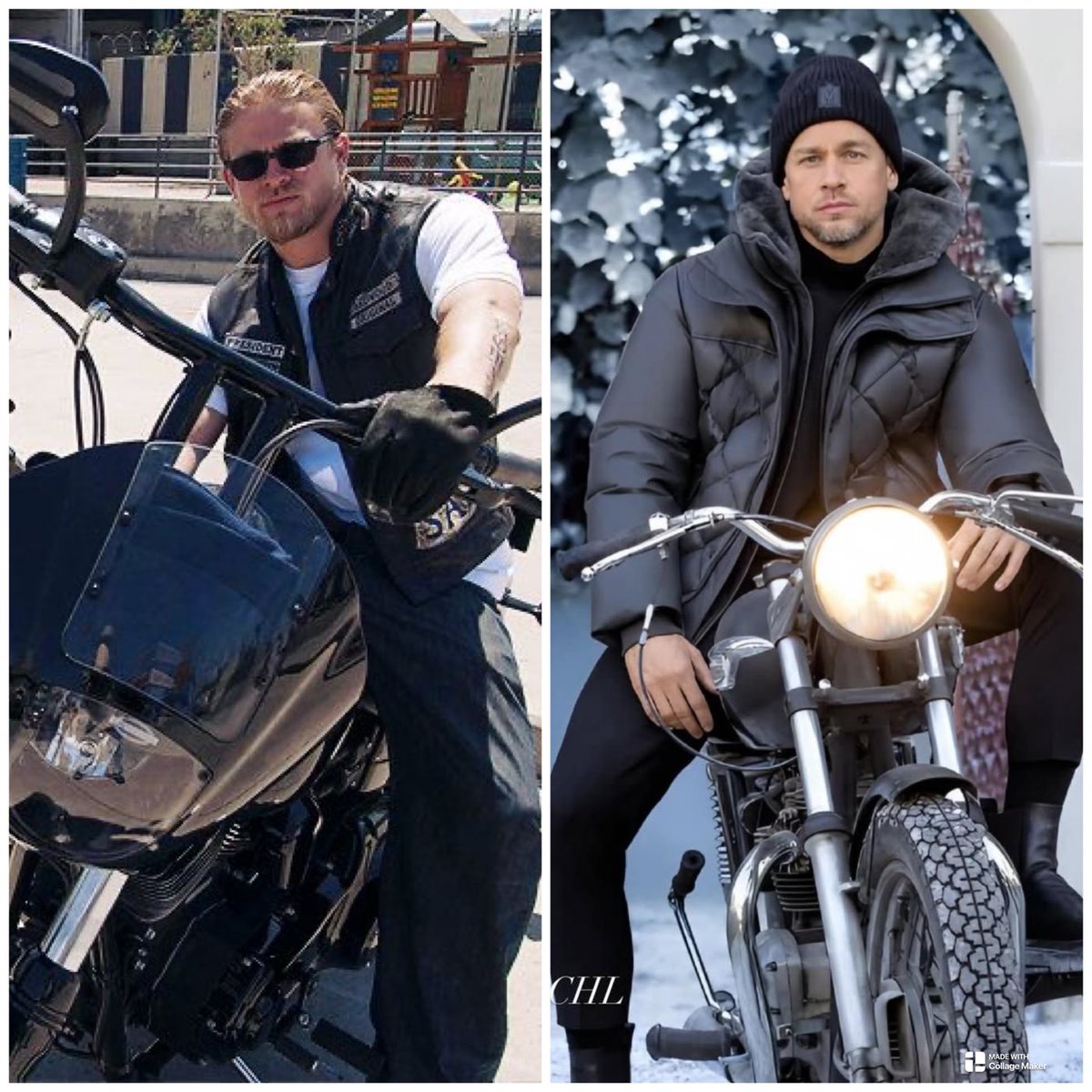 BlueFlamingos7's tweet photo. #MancrushMonday #then #charliehunnam ❤️🔥#jaxteller #risingstar #model #now mackage #blackleather 🖤 #thegoodlife #shades 🕶️ #toughguy #beautifulman #motorcyclerider 🏍️
#soa #princecharming #sexiestmanalive ♥️ https://t.co/yhMcv15RLy