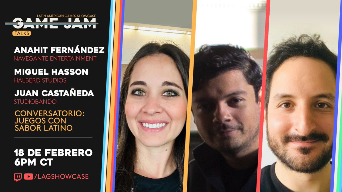 Esta semana tenemos nuestra segunda charla pre #LAGSGameJam

“Juegos con Sabor Latino” con: Anahit Fernandez - <a href="/PlayGreak/">Greak: Memories of Azur</a>  Miguel Hasson - <a href="/HALBERDSTUDIOS/">HALBERD STUDIOS - Mariachi Legends</a>  Juan Castañeda - <a href="/StudioBando/">StudioBando | SOPA is out NOW!</a> 

🗓 Miércoles 18 de febrero ⏰ 6PM CT

Por nuestro YouTube y Twitch! 
🔗 👇🏻