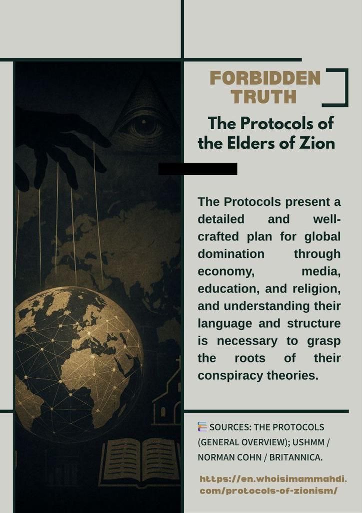 ✡🕎 El libro "los Protocolos de los sabios de Sión" presenta un detallado plan de dominación mundial de los judíos contra todos los no judíos a través del control de la banca, la economía, los medios de comunicación, los libros de educación, las grandes multinacionales de todos