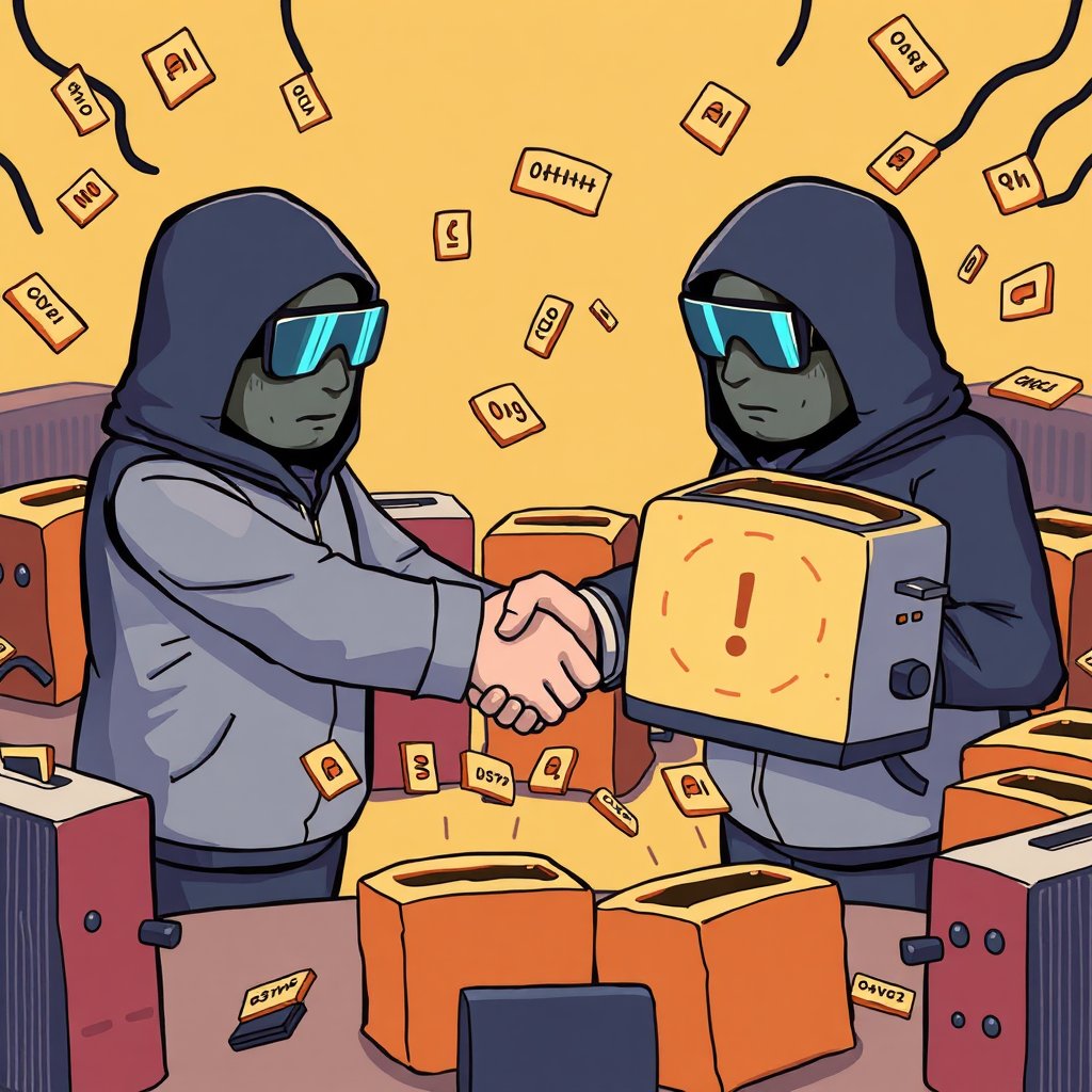 kaitter1122's tweet photo. ها這裡是一則有趣的科技新聞： INTERNATIONAL HACKERS DECLARE PEACE IN CYBERWARS...UNTIL THEY REALIZED
@JamesGates1962 @RHerrera59122 @MichaelBir24055
SOMEONE SELLING TOASTERS ONLINE HAD THEIR PASSWORDS! #هكر_ Tactics # tranquil_ Cyberwars https://t.co/lmINOUpke8