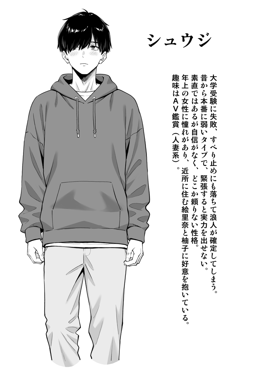 次作のキャラプロットが完成しました!
受験失敗男子なぐさめ系の話になります。
ページ数は少なめに34～36Pぐらいで考えています。 