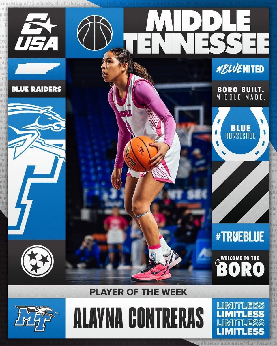 ndnsports's tweet image. Alayana Contreras (Ojibwe) earns her first CUSA Player of the Week honor after averaging 19.5 points per game to lead Middle Tennessee to a 2-0 week.
#NativeAthlete #Ojibwe #MTSU #CUSA