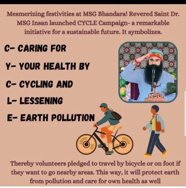 ChopraNimmi777's tweet photo. DSS initiated the cycle campaign under the guidance of Saint MSG  to promote environmental protection and encourage a healthier lifestyle. The campaign urges volunteers to use bicycles for short-distance to commutes combat rising pollution levels and #CareForHealth https://t.co/CdEr3EhOot