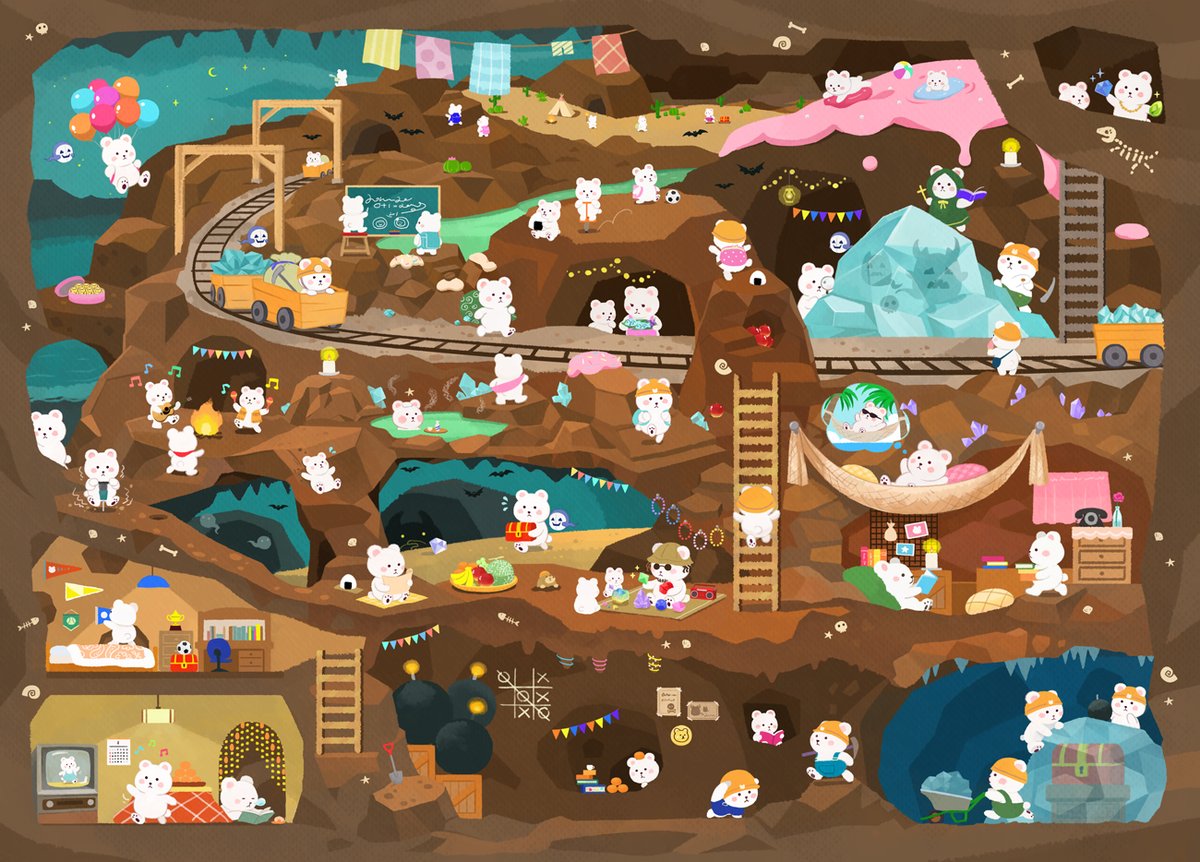 得意なタッチで、描き込み多めの一枚絵にじっくり取り組むのが好きです。
お仕事では年に数回ほど、こうした機会をいただくことがあり、それが形となって沢山の方に見ていただけることが、絵描きとして何よりのやりがいになっています🧸✨