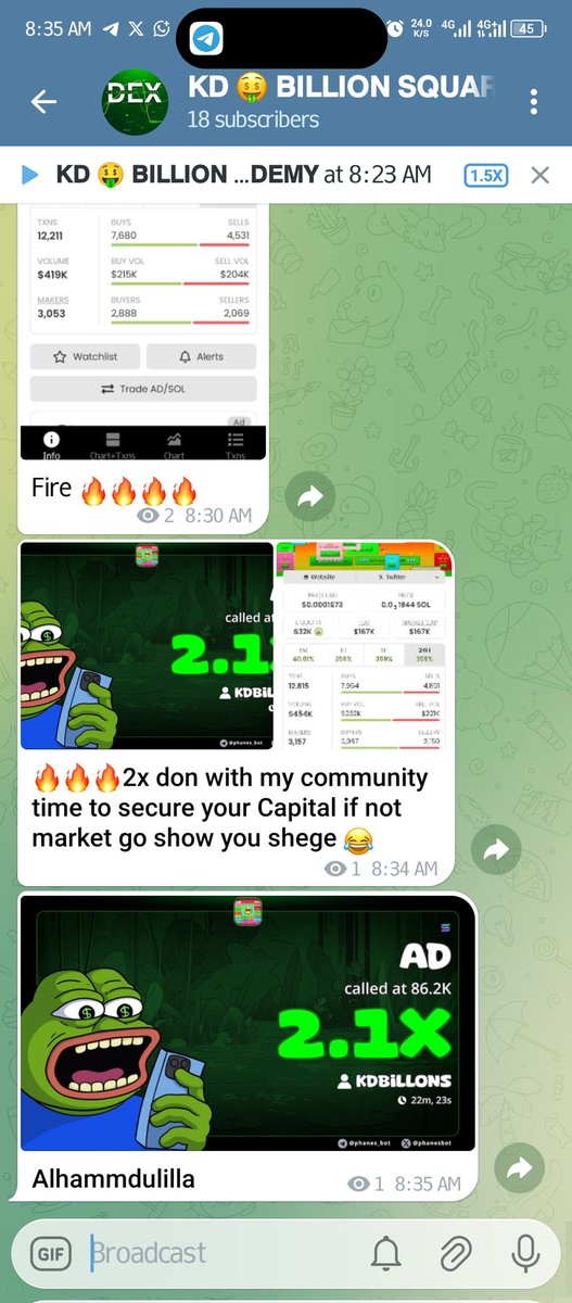 **Alhammdulilla this morning already made some 2x 🔥 with my community join us now
Retweet follow giveaway coming **
t.me/kdbillionsquard