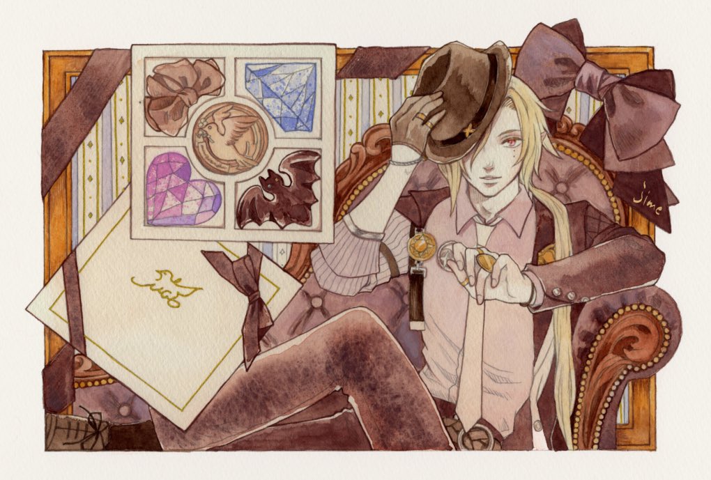 #ヒュゴライ
#hugolyca
#暗幕ダンス
webイベントの展示品、バレンタインイラスト再掲です💝
それぞれの陣営をイメージしたチョコレートの詰め合わせを描いてみました。