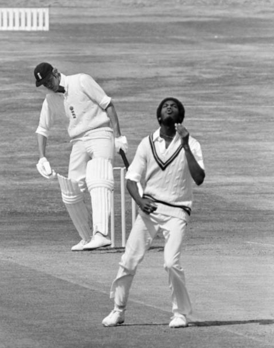 nimishdubey's tweet photo. "Almost got him!!"
"Nah, Mikey, missing even my leg, see?"

Michael Holding agonises over what seems to be a near miss, while Tony Greig remains typicaly nonchalent about it. 1976. 

What a photograph. (image: GettyImages)

#Cricket #Nostalgia #70sCricket #MichaelHolding https://t.co/VKVASC9qn6